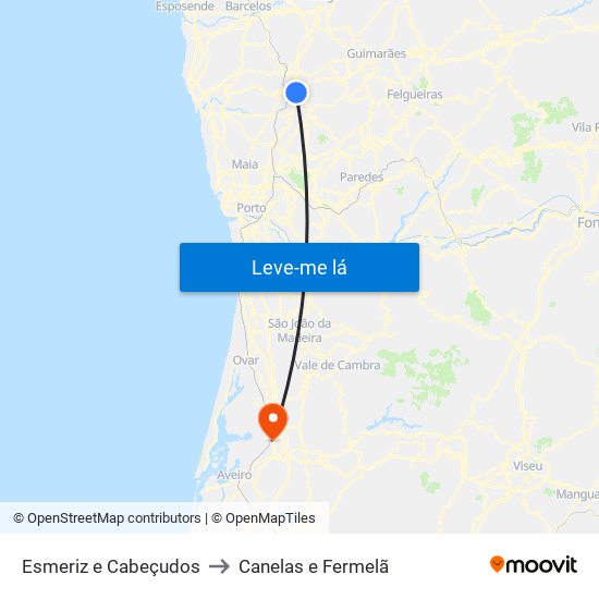 Esmeriz e Cabeçudos to Canelas e Fermelã map