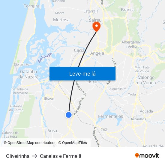 Oliveirinha to Canelas e Fermelã map