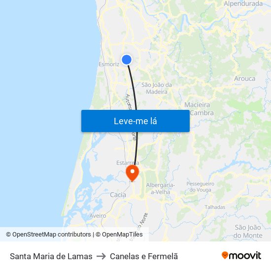 Santa Maria de Lamas to Canelas e Fermelã map