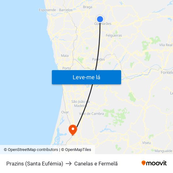 Prazins (Santa Eufémia) to Canelas e Fermelã map