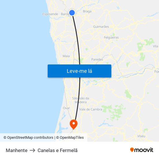 Manhente to Canelas e Fermelã map