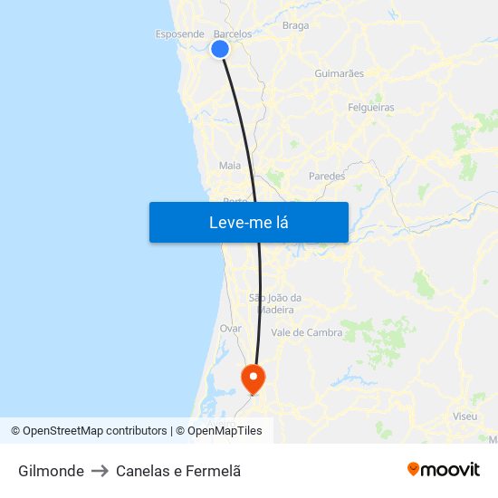 Gilmonde to Canelas e Fermelã map