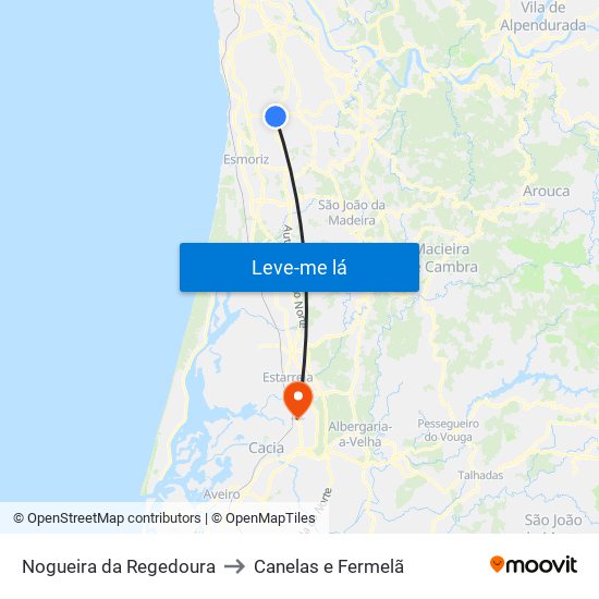 Nogueira da Regedoura to Canelas e Fermelã map