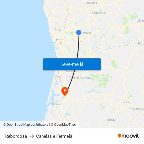 Rebordosa to Canelas e Fermelã map