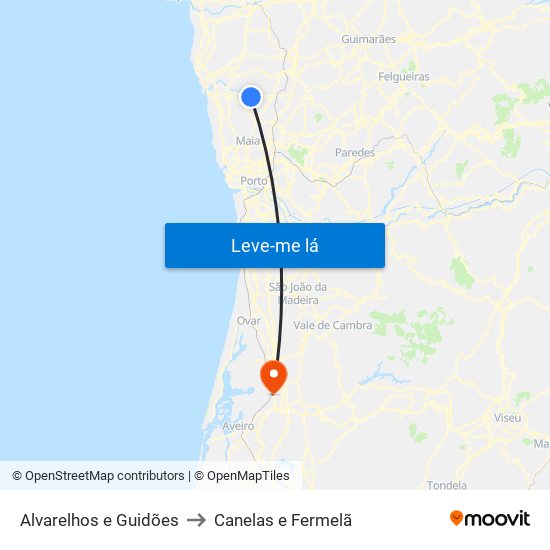 Alvarelhos e Guidões to Canelas e Fermelã map