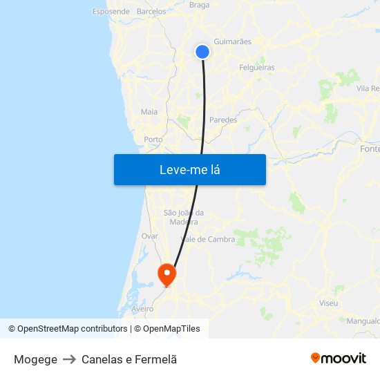Mogege to Canelas e Fermelã map
