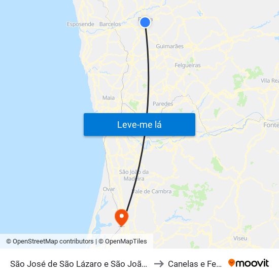 São José de São Lázaro e São João do Souto to Canelas e Fermelã map