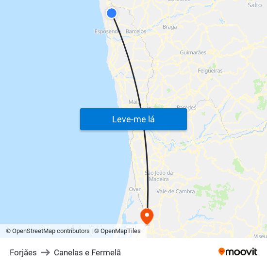 Forjães to Canelas e Fermelã map