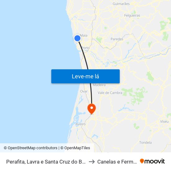 Perafita, Lavra e Santa Cruz do Bispo to Canelas e Fermelã map
