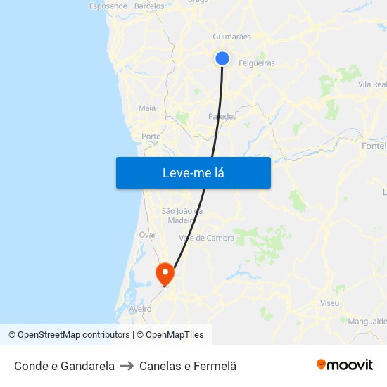 Conde e Gandarela to Canelas e Fermelã map