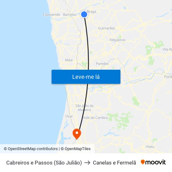 Cabreiros e Passos (São Julião) to Canelas e Fermelã map