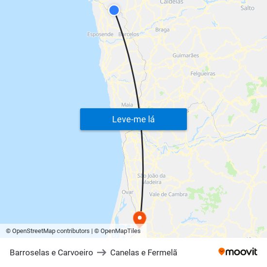 Barroselas e Carvoeiro to Canelas e Fermelã map