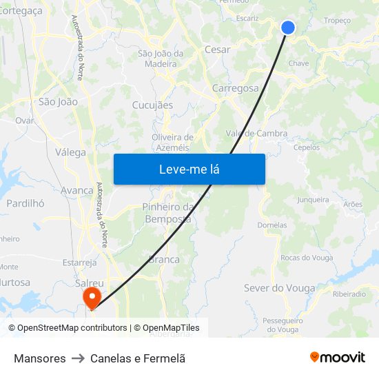 Mansores to Canelas e Fermelã map