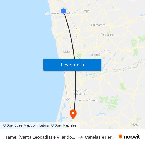 Tamel (Santa Leocádia) e Vilar do Monte to Canelas e Fermelã map