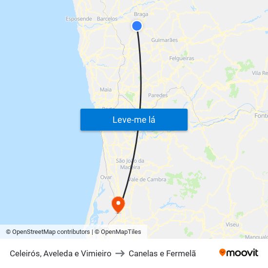 Celeirós, Aveleda e Vimieiro to Canelas e Fermelã map