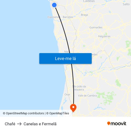Chafé to Canelas e Fermelã map