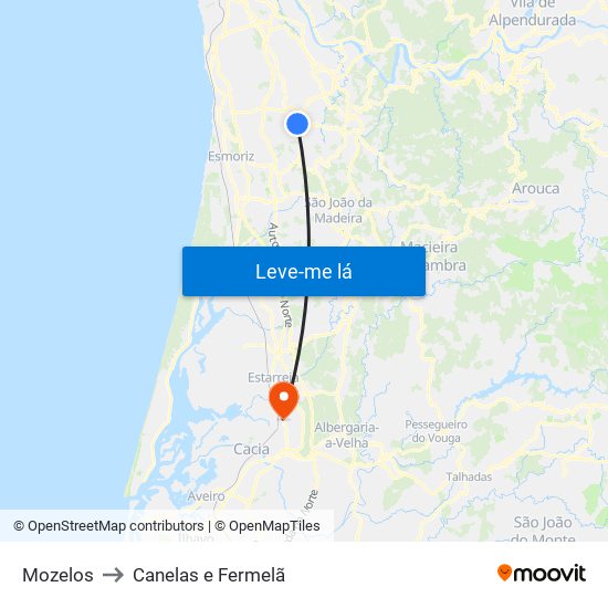 Mozelos to Canelas e Fermelã map