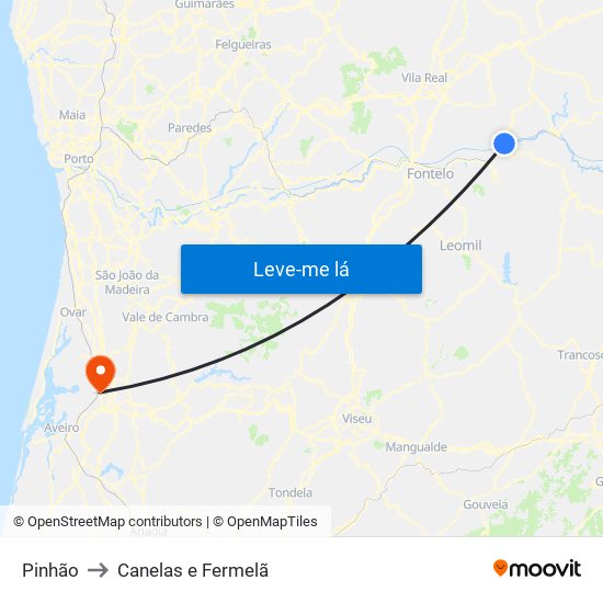 Pinhão to Canelas e Fermelã map