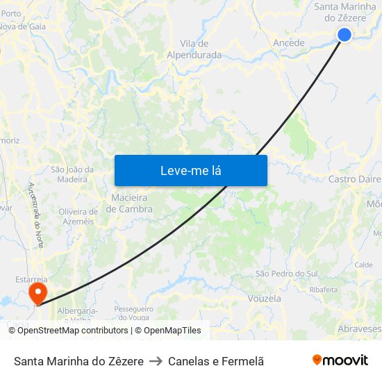 Santa Marinha do Zêzere to Canelas e Fermelã map