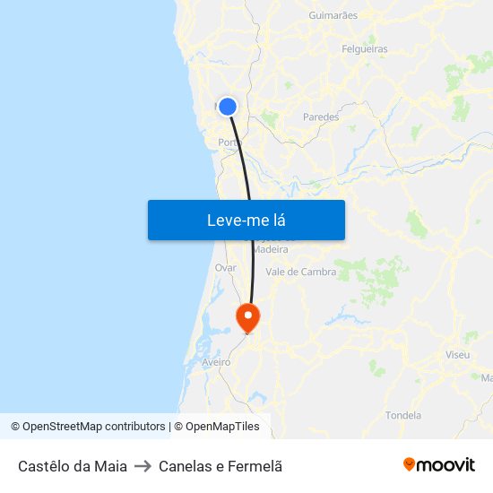 Castêlo da Maia to Canelas e Fermelã map