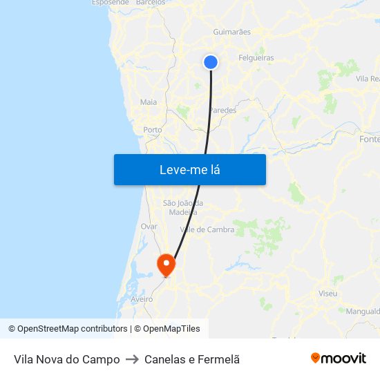 Vila Nova do Campo to Canelas e Fermelã map