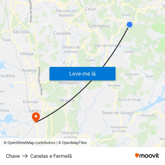 Chave to Canelas e Fermelã map