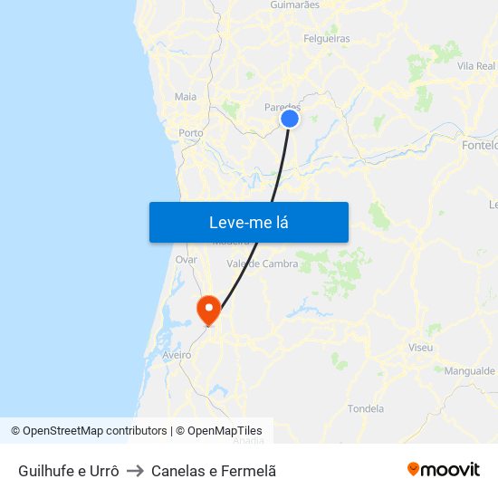 Guilhufe e Urrô to Canelas e Fermelã map