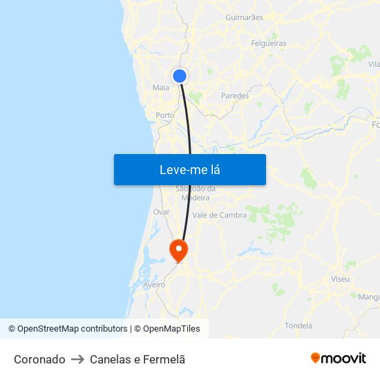 Coronado to Canelas e Fermelã map
