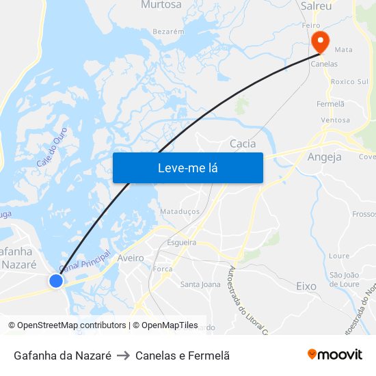 Gafanha da Nazaré to Canelas e Fermelã map