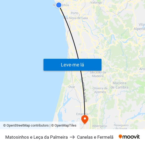 Matosinhos e Leça da Palmeira to Canelas e Fermelã map