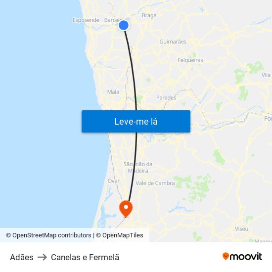 Adães to Canelas e Fermelã map