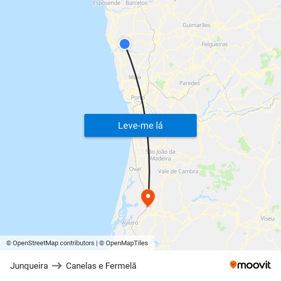 Junqueira to Canelas e Fermelã map