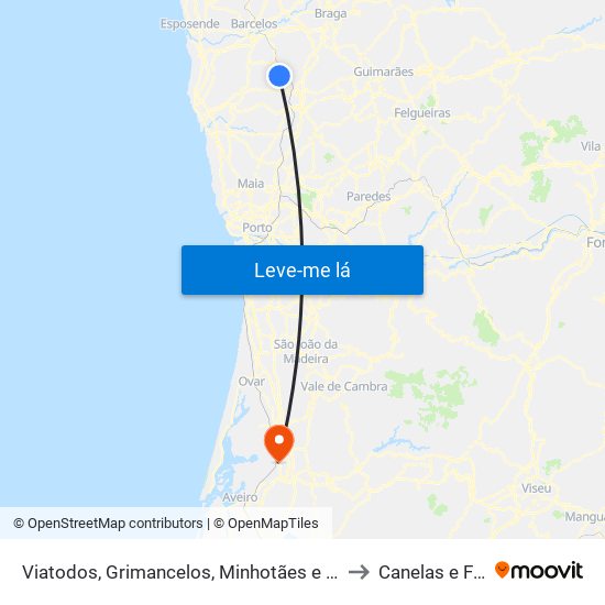 Viatodos, Grimancelos, Minhotães e Monte de Fralães to Canelas e Fermelã map
