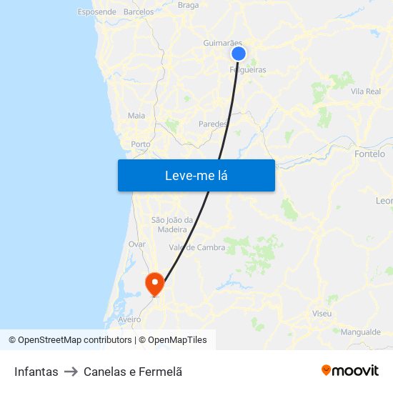 Infantas to Canelas e Fermelã map