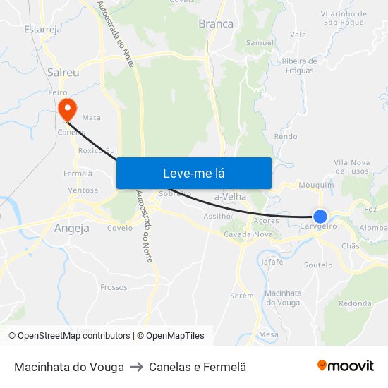 Macinhata do Vouga to Canelas e Fermelã map