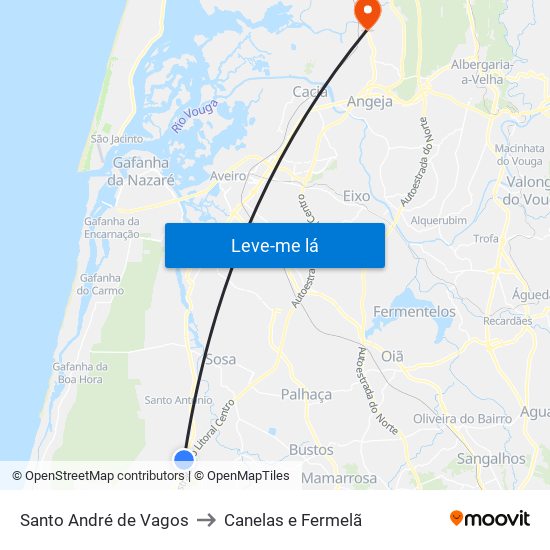 Santo André de Vagos to Canelas e Fermelã map