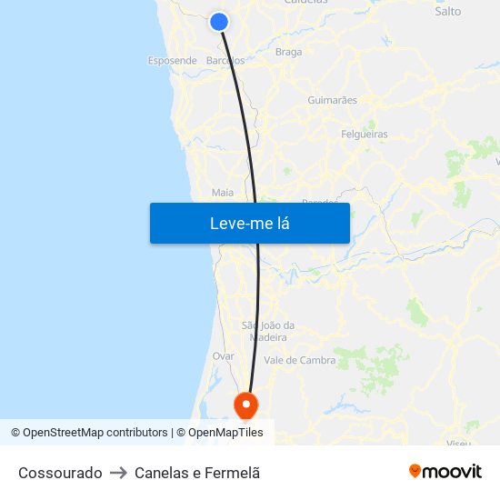 Cossourado to Canelas e Fermelã map