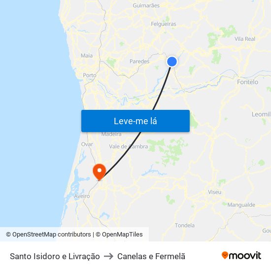 Santo Isidoro e Livração to Canelas e Fermelã map