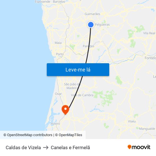 Caldas de Vizela to Canelas e Fermelã map