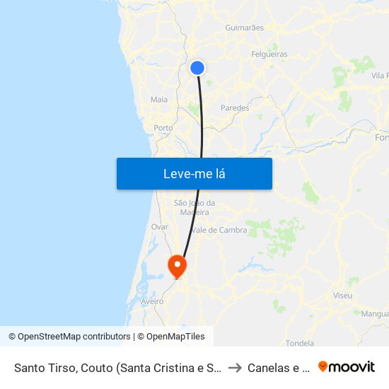 Santo Tirso, Couto (Santa Cristina e São Miguel) e Burgães to Canelas e Fermelã map