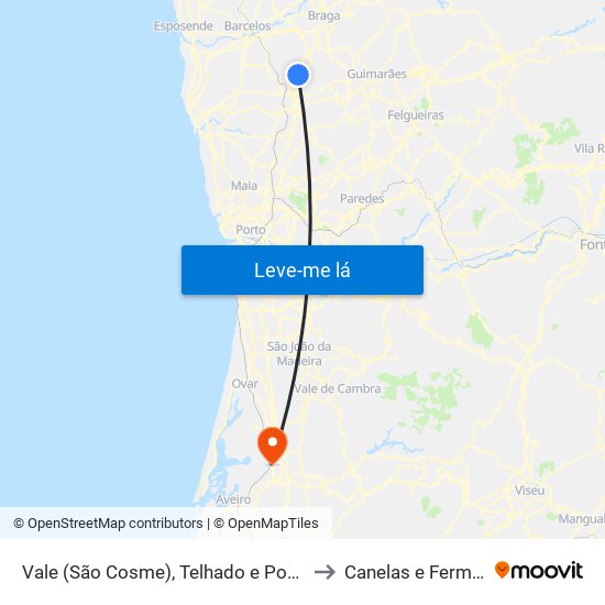 Vale (São Cosme), Telhado e Portela to Canelas e Fermelã map