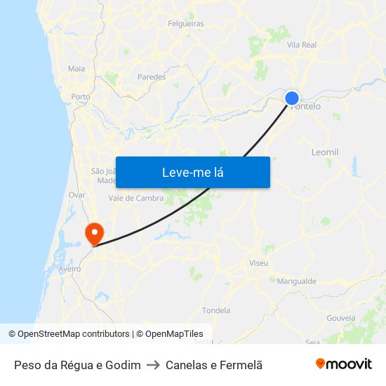 Peso da Régua e Godim to Canelas e Fermelã map