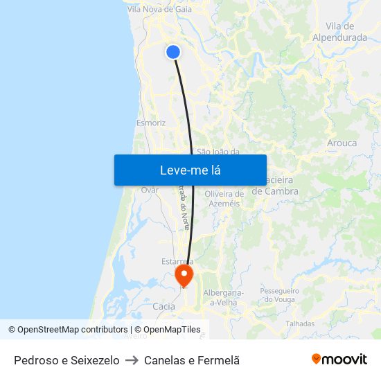 Pedroso e Seixezelo to Canelas e Fermelã map