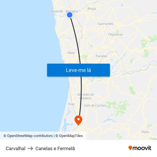 Carvalhal to Canelas e Fermelã map