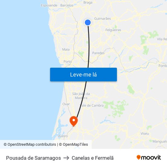 Pousada de Saramagos to Canelas e Fermelã map