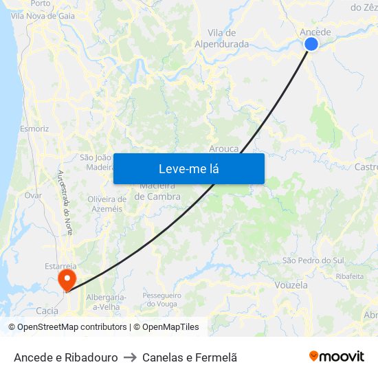 Ancede e Ribadouro to Canelas e Fermelã map