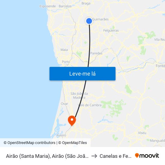 Airão (Santa Maria), Airão (São João) e Vermil to Canelas e Fermelã map
