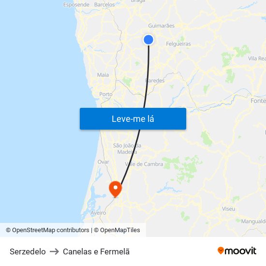Serzedelo to Canelas e Fermelã map