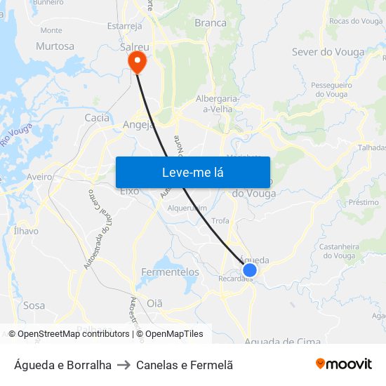 Águeda e Borralha to Canelas e Fermelã map
