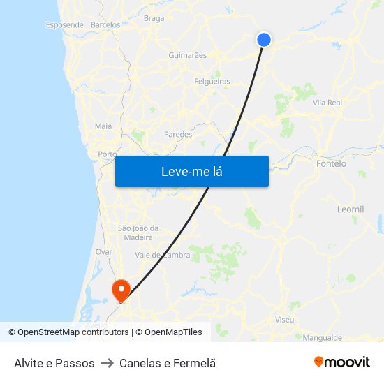 Alvite e Passos to Canelas e Fermelã map